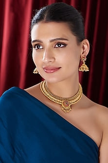 Gold Finish Kundan Polki Choker Necklace Set