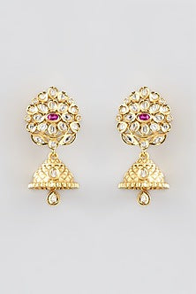 Gold Finish Kundan Polki & Pearl Temple Necklace Set