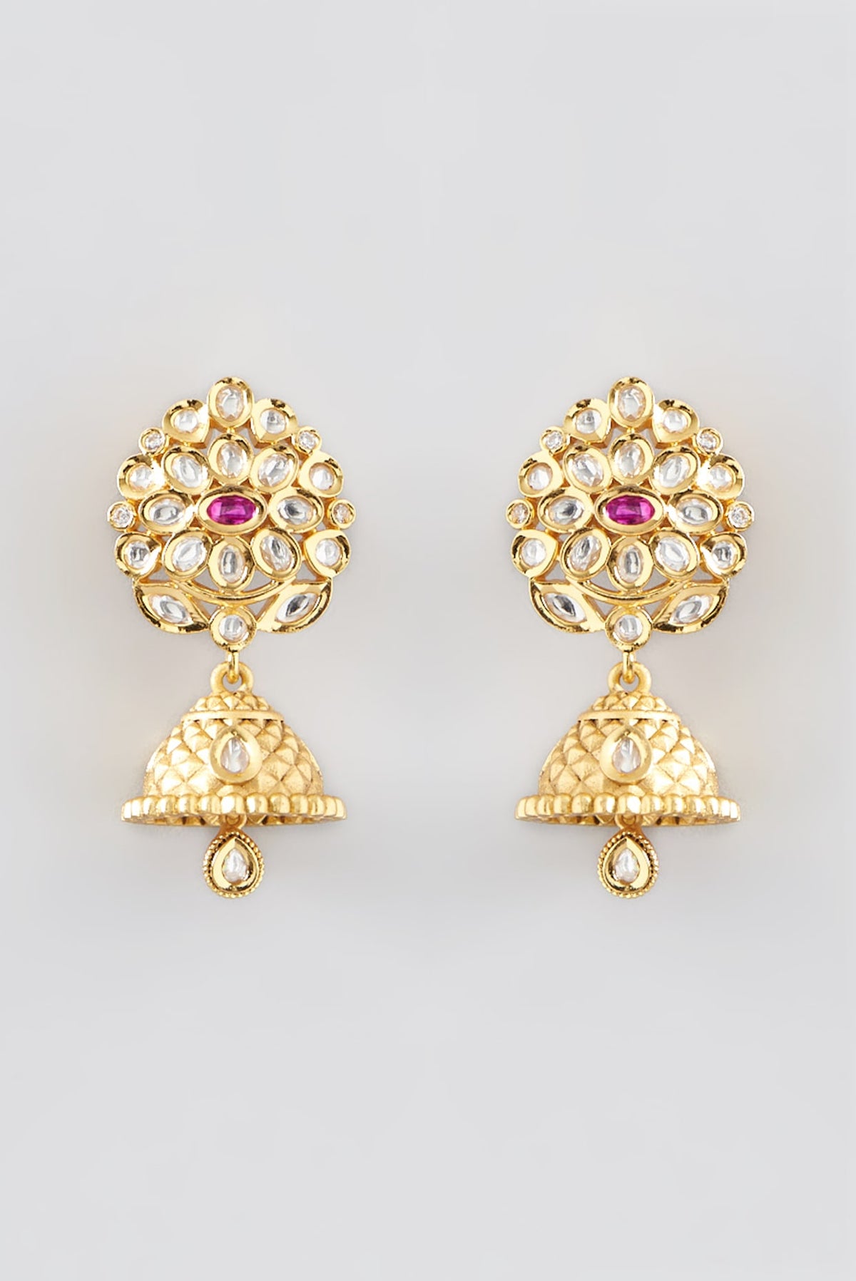 Gold Finish Kundan Polki & Pearl Temple Necklace Set