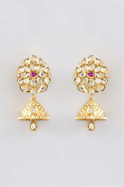 Gold Finish Kundan Polki & Pearl Temple Necklace Set