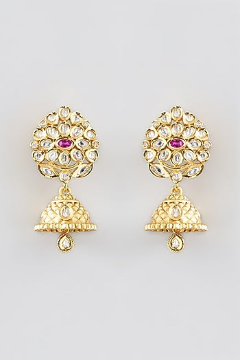 Gold Finish Kundan Polki & Pearl Temple Necklace Set