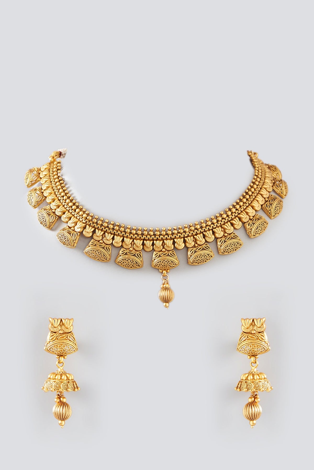 Gold Finish Kundan Polki Temple Choker Necklace Set
