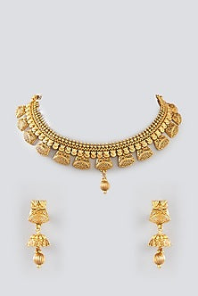 Gold Finish Kundan Polki Temple Choker Necklace Set