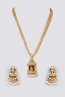 Gold Finish Kundan Polki Temple Long Necklace Set