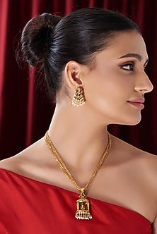 Gold Finish Kundan Polki Temple Long Necklace Set