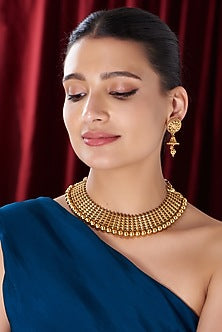 Gold Finish Kundan Polki Temple Choker Necklace Set