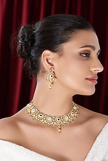 Gold Finish Kundan Polki Choker Necklace Set