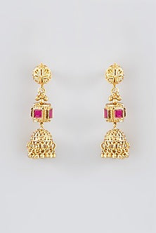 Gold Finish Kundan Polki & Beaded Temple Long Necklace Set