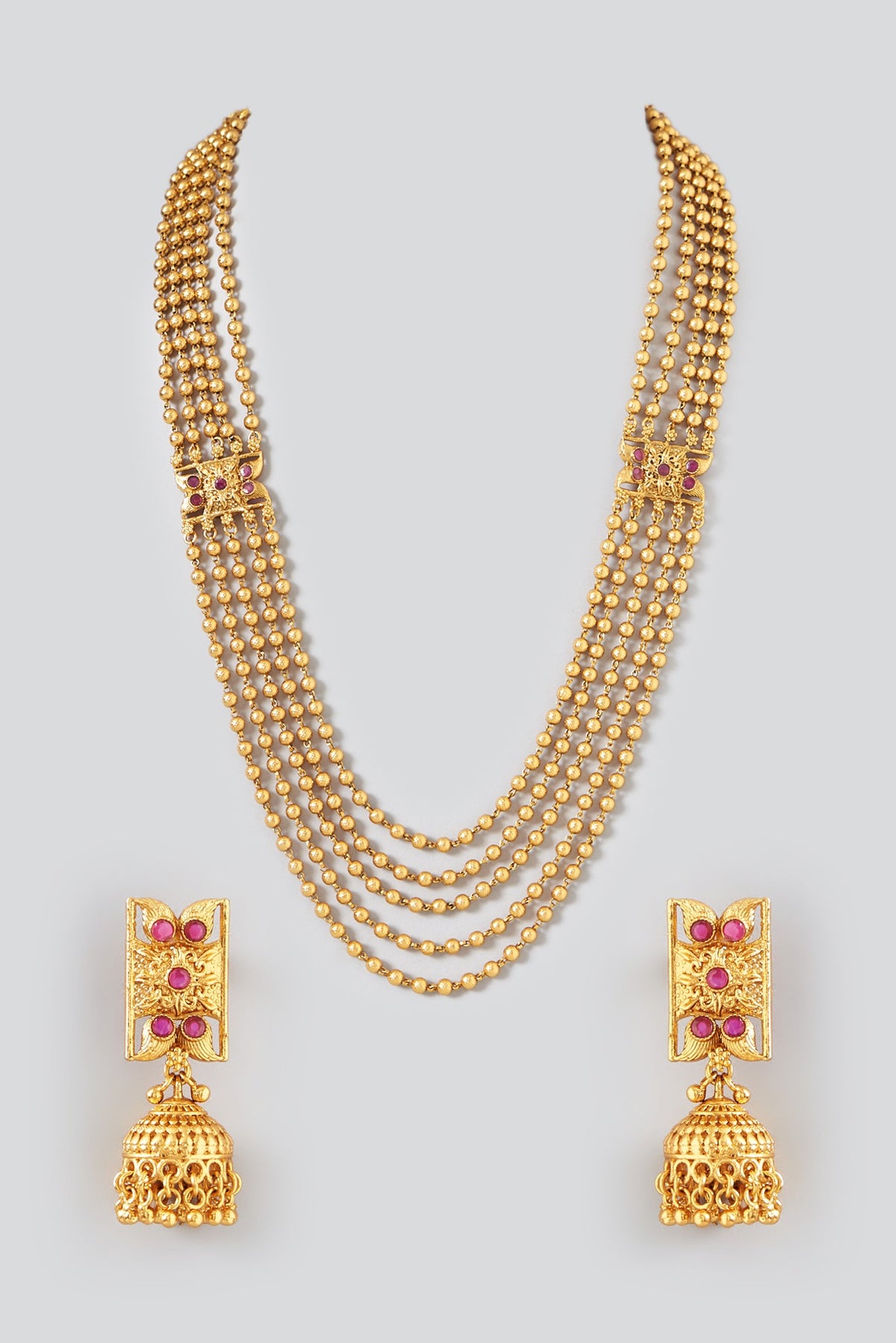 Gold Finish Kundan Polki Temple Long Necklace Set