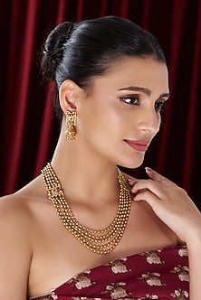 Gold Finish Kundan Polki Temple Long Necklace Set