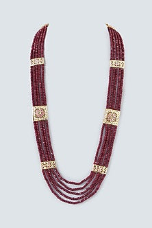 Gold Finish Kundan Polki & Ruby Beaded Mala
