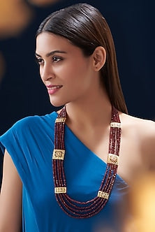 Gold Finish Kundan Polki & Ruby Beaded Mala