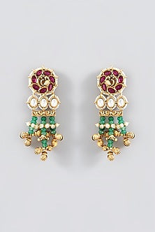 Gold Finish Kundan Polki & Pearl Dangler Earrings