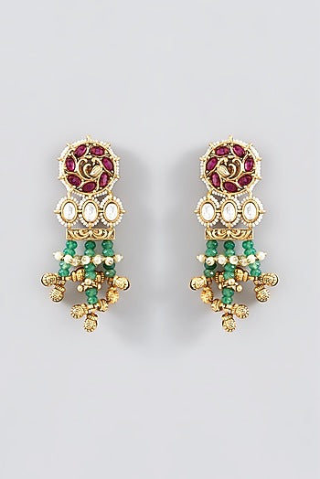 Gold Finish Kundan Polki & Pearl Dangler Earrings