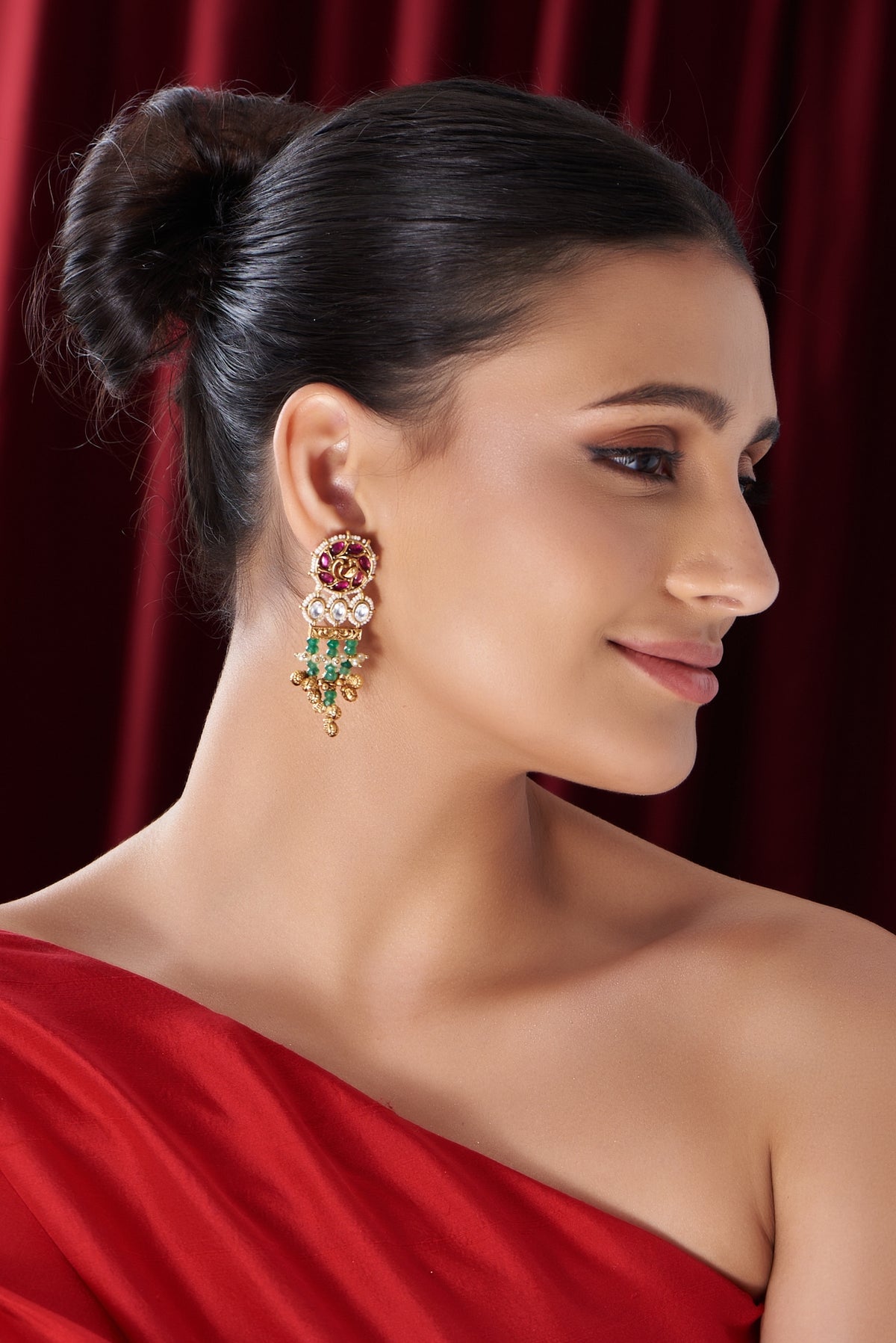 Gold Finish Kundan Polki & Pearl Dangler Earrings