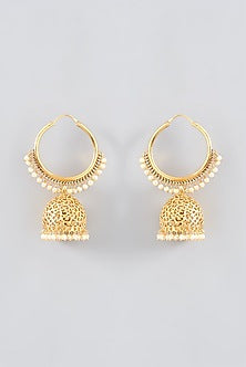 Gold Finish Kundan Polki Jhumka Earrings
