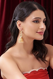 Gold Finish Kundan Polki Jhumka Earrings