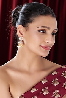 Gold Finish Kundan Polki & Pearl Jhumka Earrings
