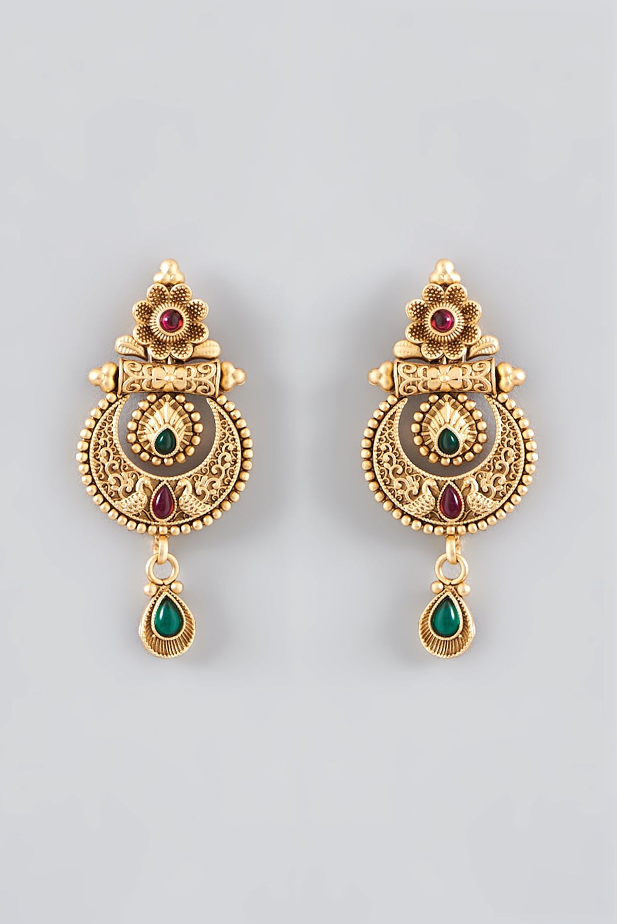 Gold Finish Kundan Polki & Stone Dangler Earrings