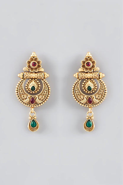 Gold Finish Kundan Polki & Stone Dangler Earrings