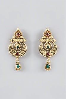 Gold Finish Kundan Polki & Stone Dangler Earrings