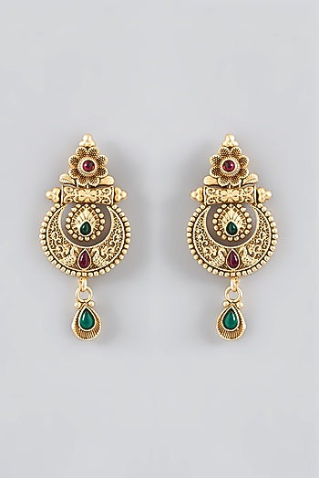 Gold Finish Kundan Polki & Stone Dangler Earrings