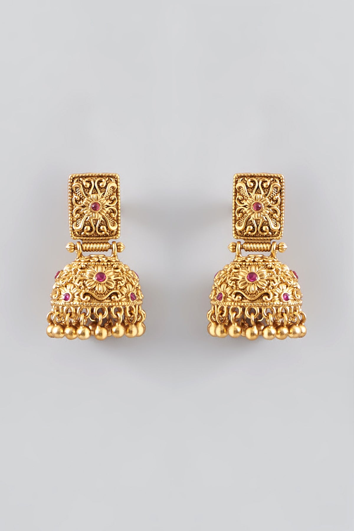 Gold Finish Kundan Polki Temple Dangler Earrings