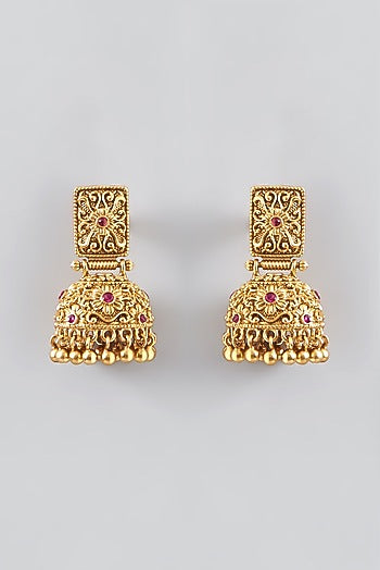 Gold Finish Kundan Polki Temple Dangler Earrings