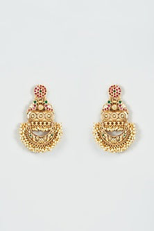 Gold Finish Multi-Colored Synthetic Stone Temple Dangler Earrings