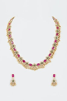 Gold Finish Kundan Polki Long Necklace Set