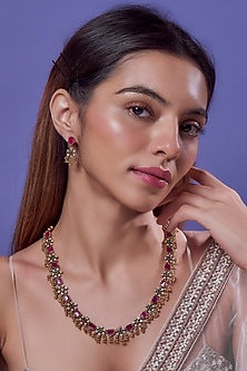 Gold Finish Kundan Polki Long Necklace Set