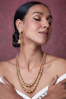 Gold Finish Kundan Polki Temple Mala Necklace Set