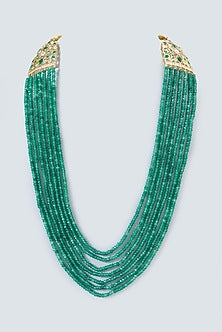 Gold Finish Kundan Polki & Emerald Beaded Mala