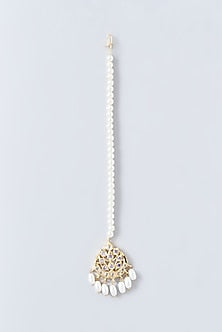 Gold Finish Kundan Polki & Pearl Maang Tikka