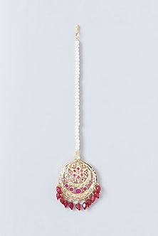 Gold Finish Kundan Polki & Ruby Maang Tikka