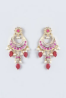 Gold Finish Kundan Polki & Ruby Dangler Earrings