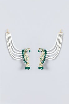 Gold Finish Kundan Polki & Emerald Dangler Earrings