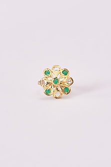 Gold Finish Kundan Polki & Green Stone Ring