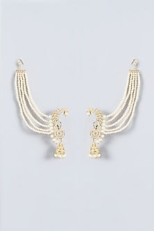 Gold Finish Kundan Polki & Pearl Temple Dangler Earrings