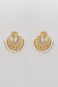 Gold Finish Kundan Polki Chandbali Earrings