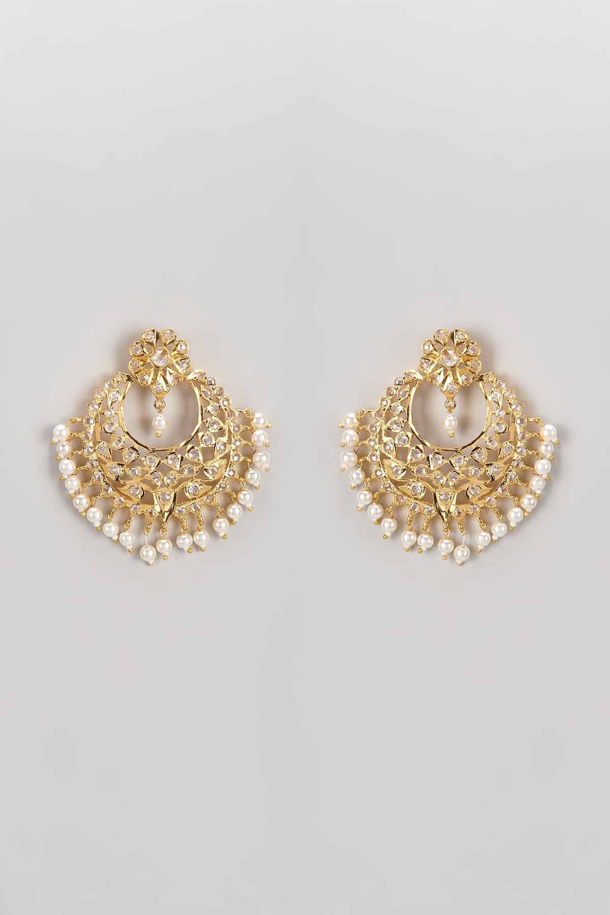 Gold Finish Kundan Polki Chandbali Earrings