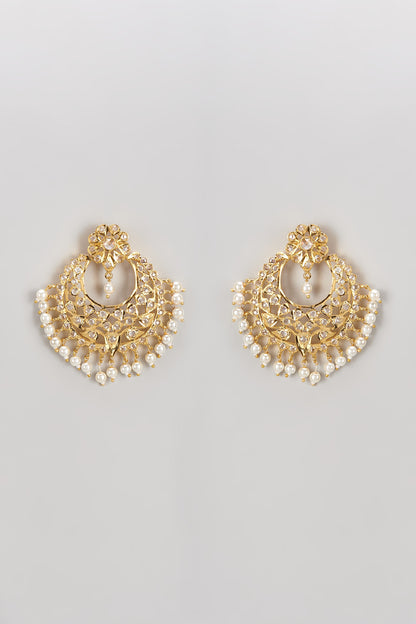 Gold Finish Kundan Polki Chandbali Earrings