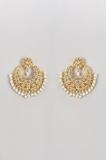 Gold Finish Kundan Polki Chandbali Earrings