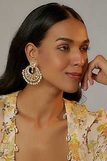 Gold Finish Kundan Polki Chandbali Earrings