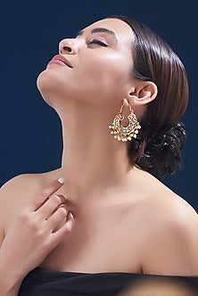 Gold Finish Kundan Polki & Multi-Colored Stone Chandbali Earrings