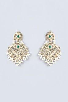 Gold Finish Kundan Polki & Emerald Stone Dangler Earrings