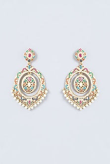 Gold Finish Kundan Polki & Multi-Colored Stone Dangler Earrings