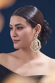 Gold Finish Kundan Polki & Multi-Colored Stone Dangler Earrings