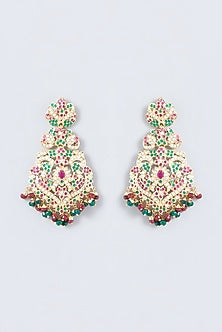 Gold Finish Kundan Polki & Multi-Colored Stone Dangler Earrings