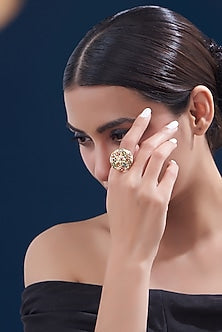 Gold Finish Kundan Polki & Multi-Colored Stone Ring